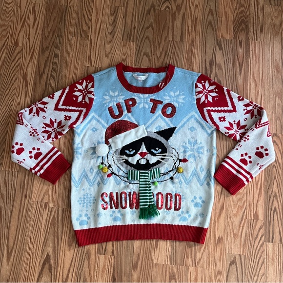 No Boundaries - Festive Cat UP TO SNOWGOOD Christmas Sweater - Size XXL - Picture 1 of 4